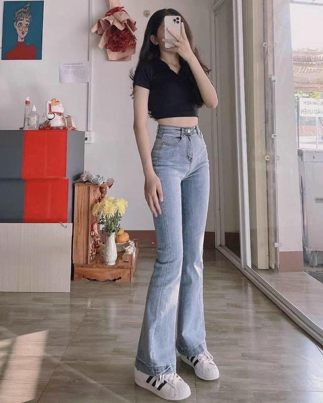  Quần jeans ống loe cạp cao lai 3cm size đại 60kg - 70kg Pants Nữ Women Ong Denim 