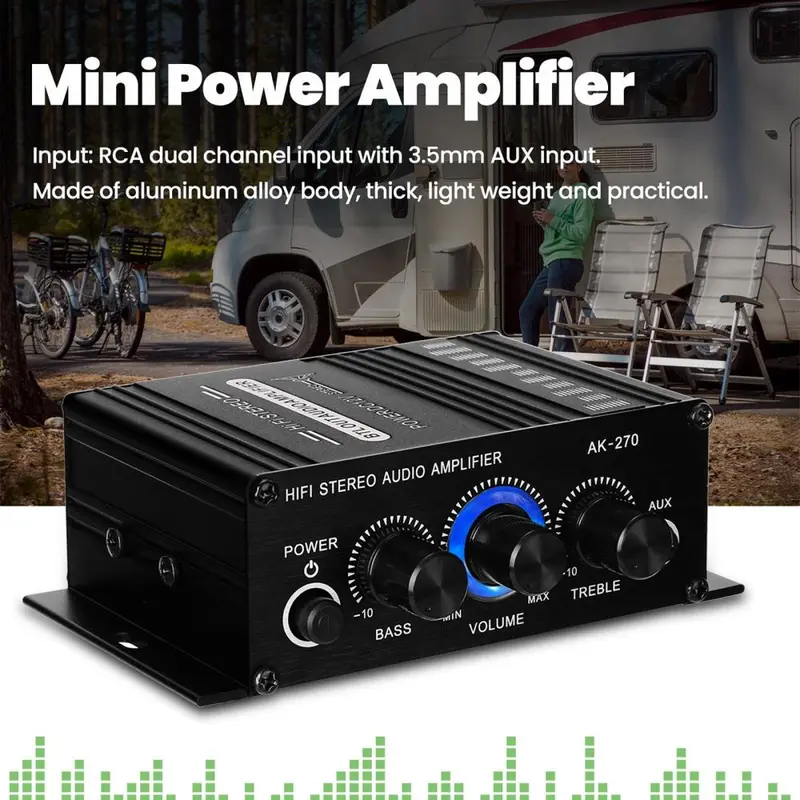 Bộ khuếch đại âm thanh nổi mini, AMP, 12V 2A, Âm thanh 2 kênh, Đầu vào âm trầm và âm bổng, 3,5 mm AUX, Thích hợp cho loa nguồn 3