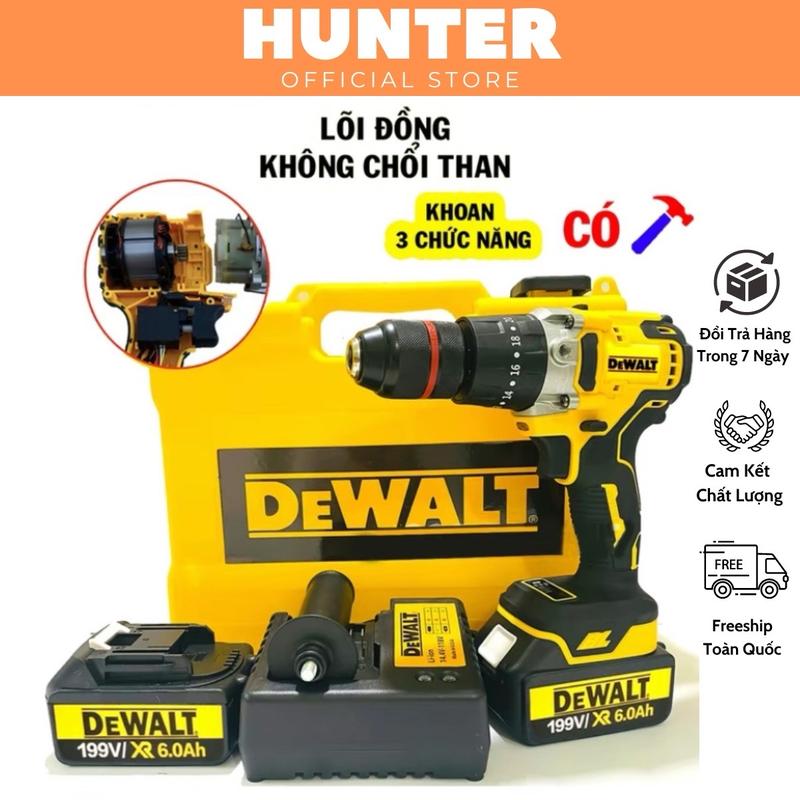 Máy Khoan Pin Dewalt 2 pin 10cell máy khoan 3 chức năng động cơ không chổi than- Đầu 13mm autolock.Khoan tường.Gỗ.Sắt bắt vít