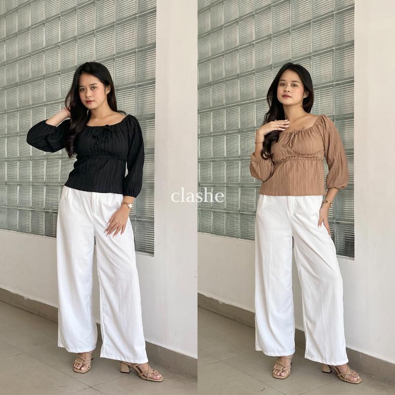 Product Introduction of Baju Blouse Pita Wanita Atasan Lengan Panjang Lady Crush Crinkle Anti Lecek Korean Style Kekinian Terbaru Ootd Farah Top by Clashe 6