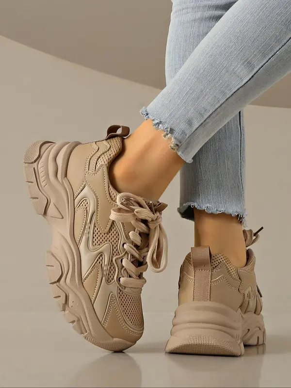 Women's Fashionable Lace Up Platform Sneakers, Casual Comfortable Sports Shoes for Daily Wear, Female All-match Round Toe Shoes for Daily Wear 3