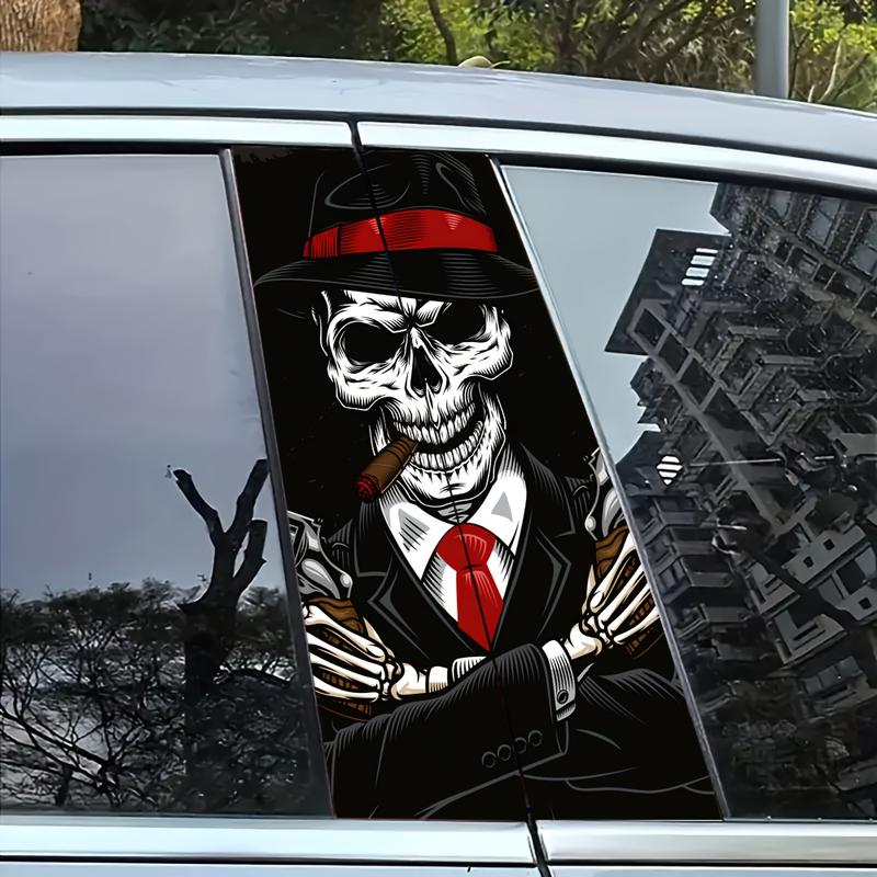 2 Pieces Skull Pattern HD Glossy Vinyl Automobile Sticker-Reusable B- Pillar Stickers, Suitable for Glass, Metal, Etc.-Fantasy Anime Theme, Scratch-Proof Square Car Decoration 5
