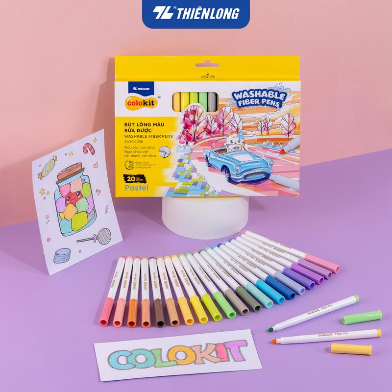 Bút lông màu Fiber Pen 20 màu Pastel Thiên Long Colokit rửa được an toàn sử dụng tô màu, vẽ tranh, calligraphy SWM-C008