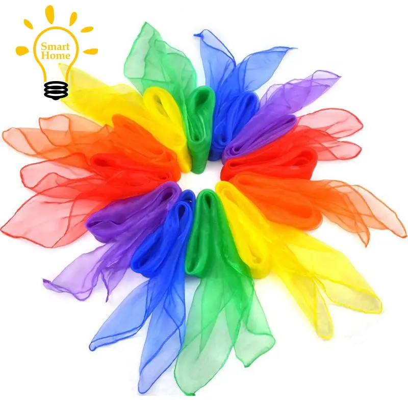 ♠◎♠12Pcs Square Juggling Silk Dance Scarves Magic Tricks Performance Props Accessories Movement Sca