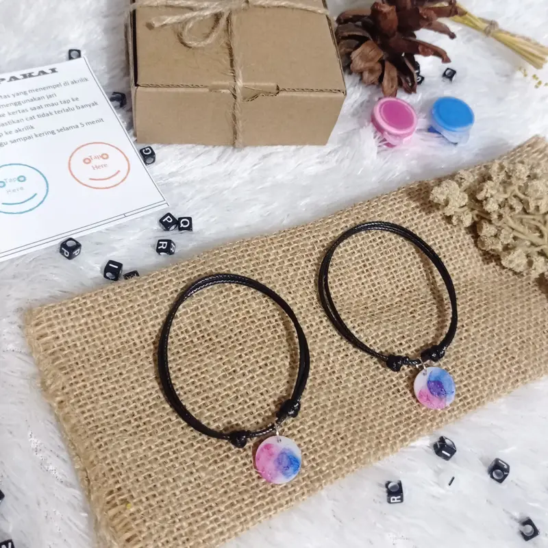 ( 2 pcs free Box + Cat) Gelang Couple Mewarnai Gelang Sidik Jari Terlaris Tali Bracelets 7