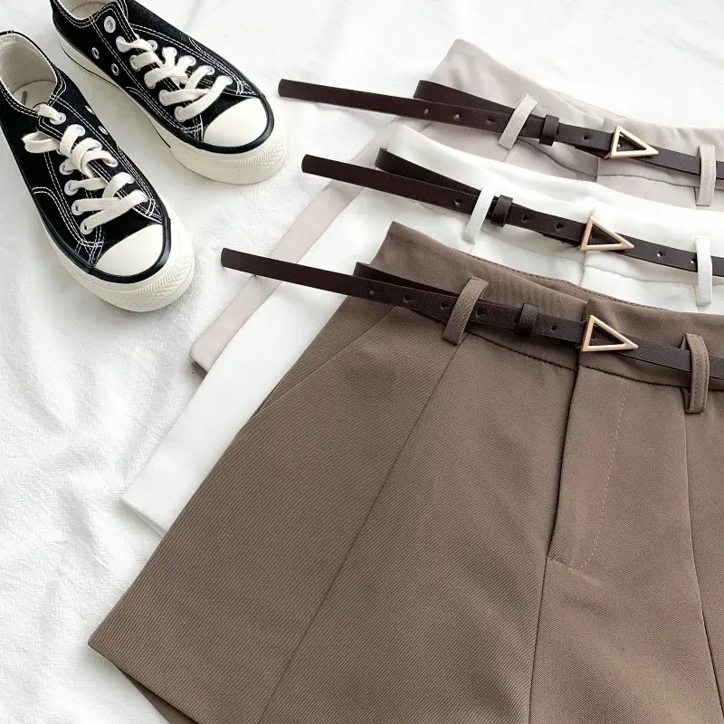 Casual Women's Shorts A-line High Waist Short Chic Office Lady Shorts With Belted Vintage Female Trousers Spring Summer Fabric Fit Womenswear Pants 5