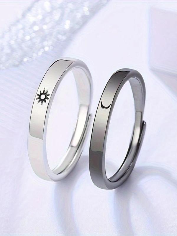 1 Pair Unisex Star & Moon Design Cuff Ring, Casual Trendy Promise Matching Ring, Fashionable Engagement Ring Jewelry for Daily & Party Decoration 3