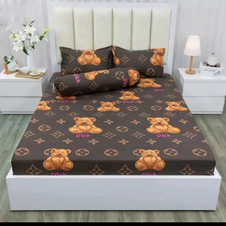 BỘ 4 MÓN GA CHUN, VỎ GỐI - CHẤT LIỆU COTTON POLY - MẪU CHÚ GẤU.