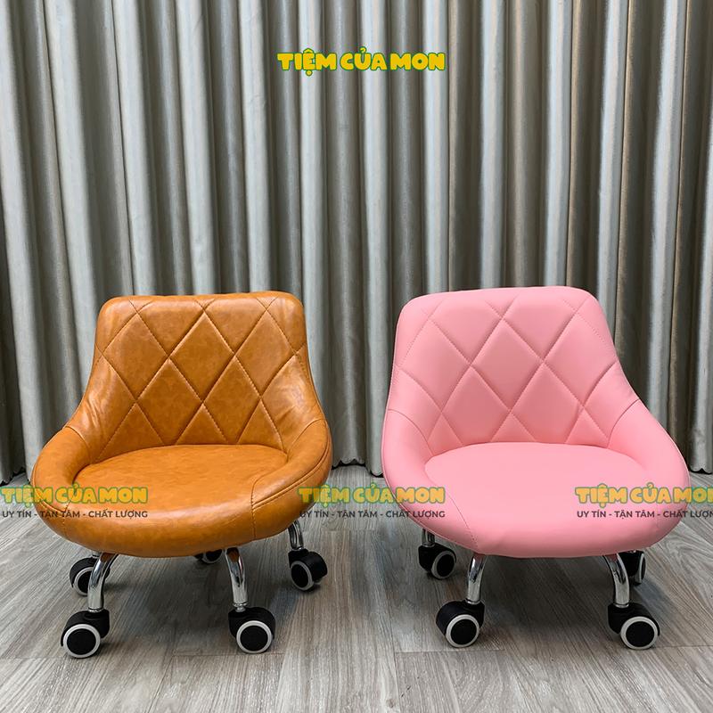 Ghế Đẩu Thấp Có Bánh Xe Di Chuyển Tiện Lợi Ghế Nail Ngồi Rửa Bát Mẫu Nỉ Da Có Tựa Lưng Xoay 360 độ