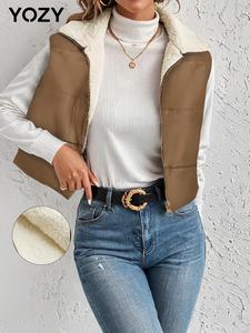 YOZY Women's Solid Zip Up Vest Winter Coat, Casual Sleeveless Thermal Lined Outerwear for Fall & Winter, Women's Clothing for Daily Wear