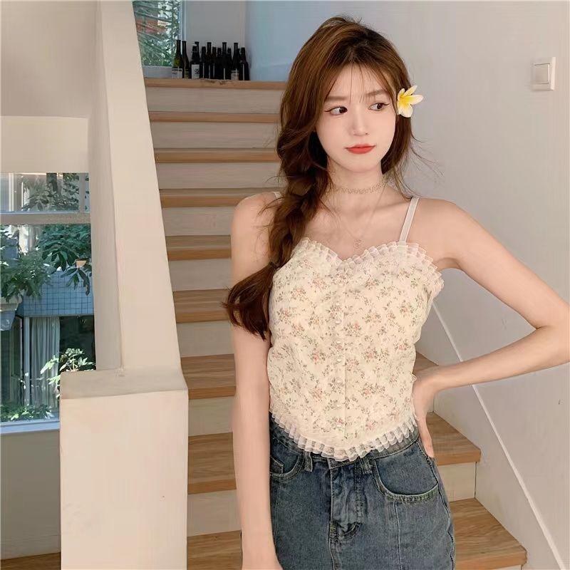 Product Introduction of Sexy lace floral cami top for women-sweet vintage slim fit tank with ruffle trim, adjustable straps, sleeveless bustier blouse, elegant floral print, versatile summer outfit for casual or layering Womenswear Lingerie Comfort Short 8
