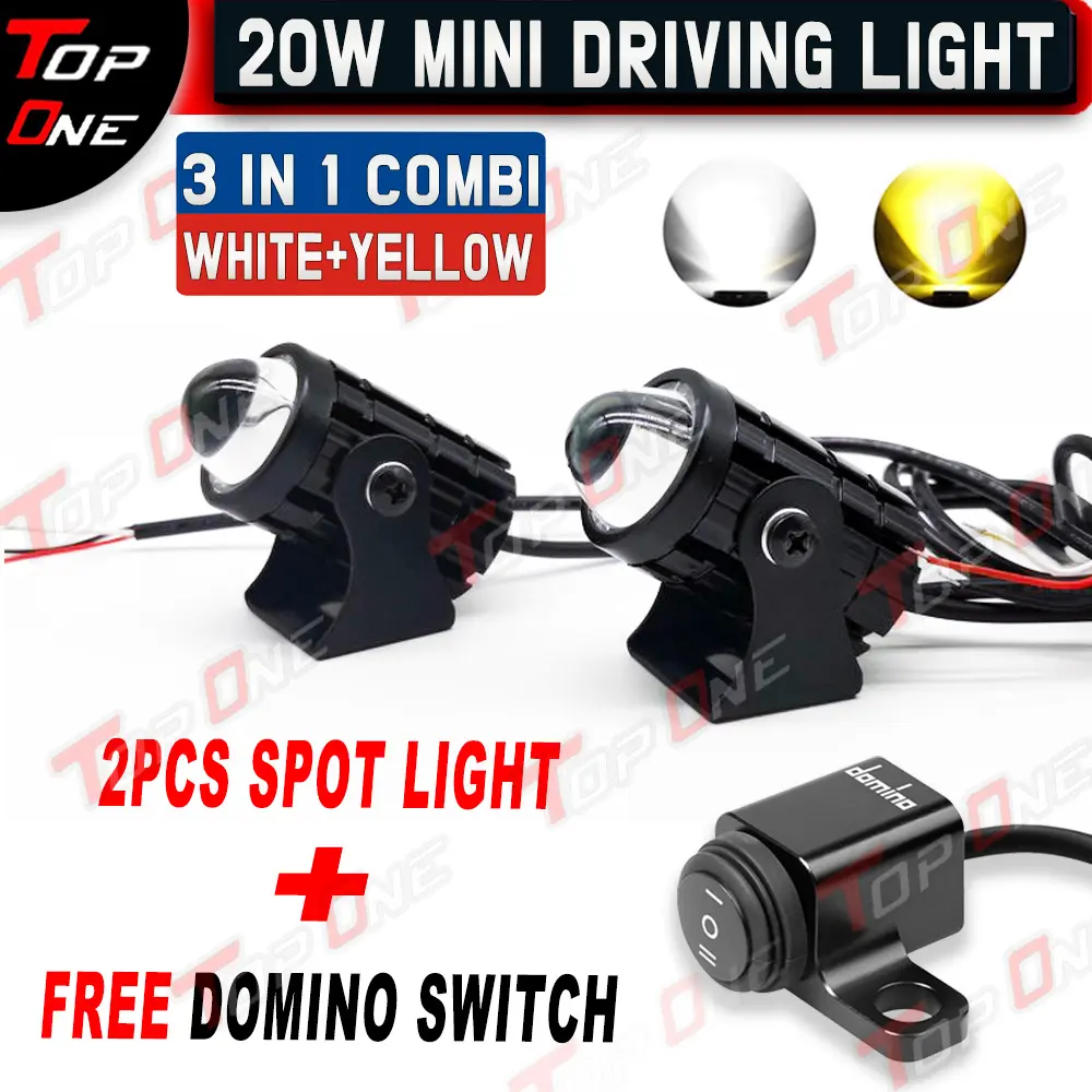2PCS Alloy Mini Driving Light Spot Light With 3 Ways Switch Headlight White+Yellow Waterproof Universal Two-Color