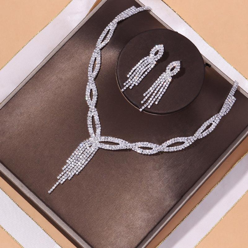 Bộ Bông Tai Vòng Cổ Đính Đính Đá, Màu Bạc, Đính Đá Lấp Lánh, Phong Cách Nghệ Thuật, Thích Hợp Làm Quà Tặng Ngày Lễ Tình Nhân Và Giáng Sinh 4