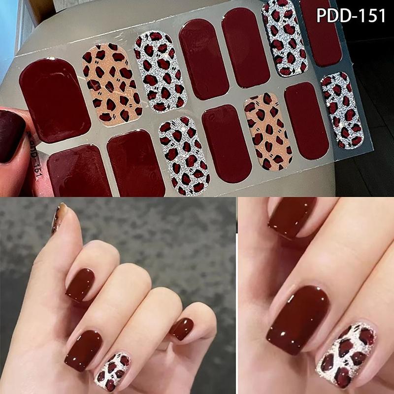 Product Introduction of Waterproof 14Strips Gel Nail Stickers Floristic Semi Cured Nail Patch Full Cover Gel Nail Polish Strips DIY Nail Art Making 12