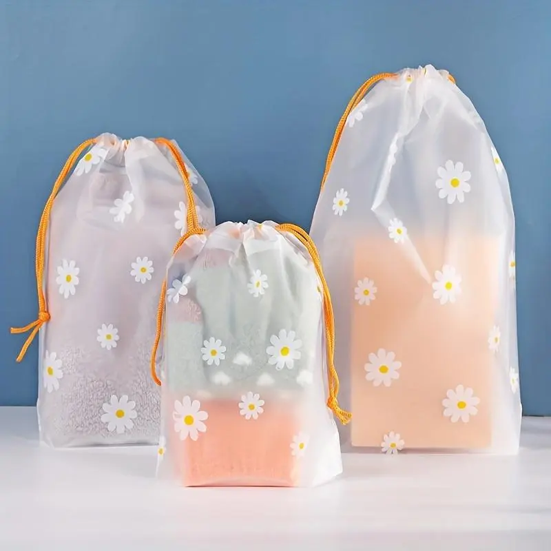 Disposable Daisy Pattern Drawstring Bag, 50pcs Clear Dustproof Shoe Bag, Travel Storage Bag, Household Dust Cover for Shoes, Towels, Travel & Storage 2