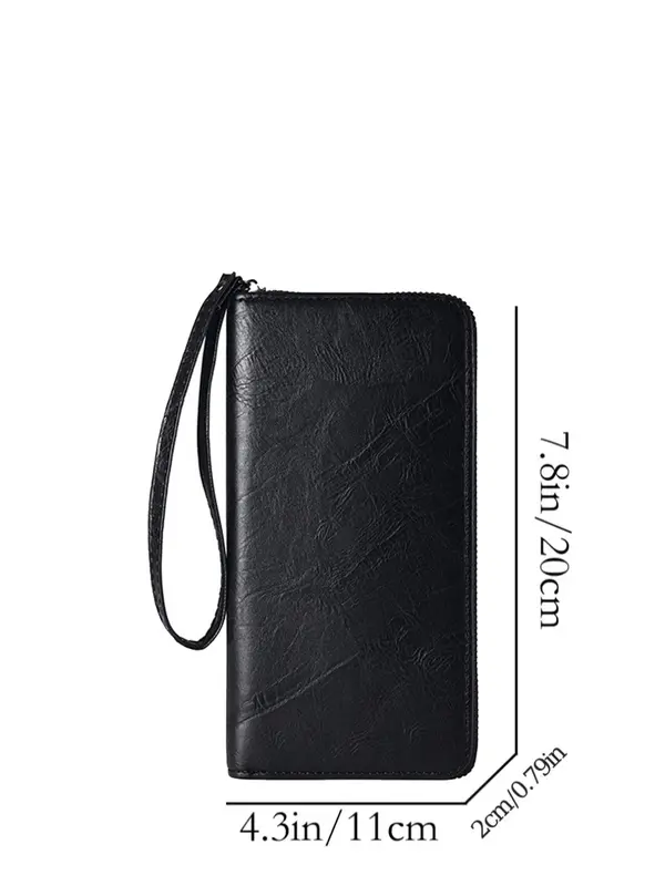 Casual Solid Long Wallet with Lanyard, Large Capacity Card Holder, Basic Trendy Wristlet Wallet for Boys Gift 1