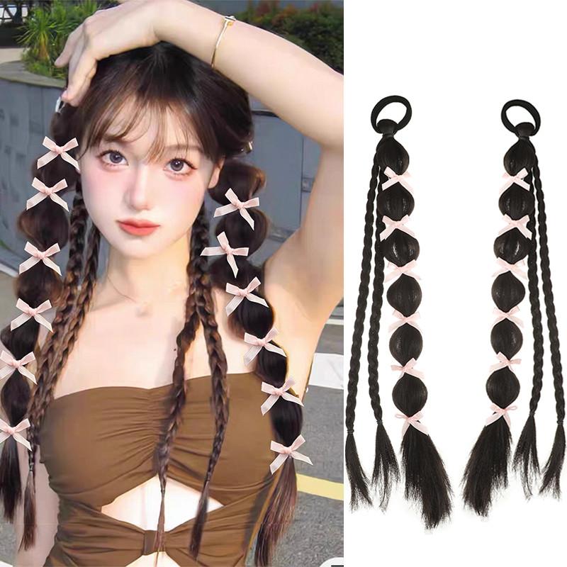 Băng Đô Mô Phỏng, Bện Giả, Dành Cho Trẻ Em, Dây Buộc Tóc Nơ, Phong Cách Ngọt Ngào Và Ngầu Xoắn Gia Vị, Bện Bong Bóng, Dây Buộc Tóc Đuôi Ngựa Phụ Kiện Tóc