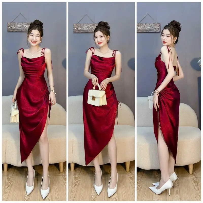 Đầm kiểu xẻ rút dây 2s Nữ mẫu mới hottren đỉnh chóp sang chảnh 1