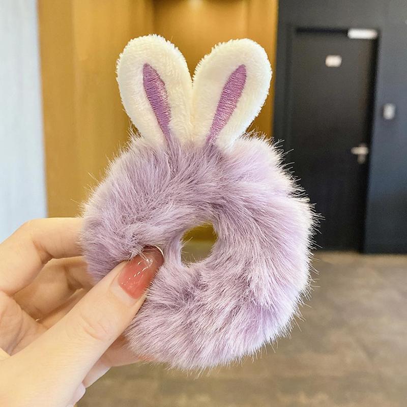 Elastic Hair Rabbit Ear Hair Korean New Rabbit Ears Plush Scrunchies Imitation Rabbit Fur Hair Band Ponytail Holder 3