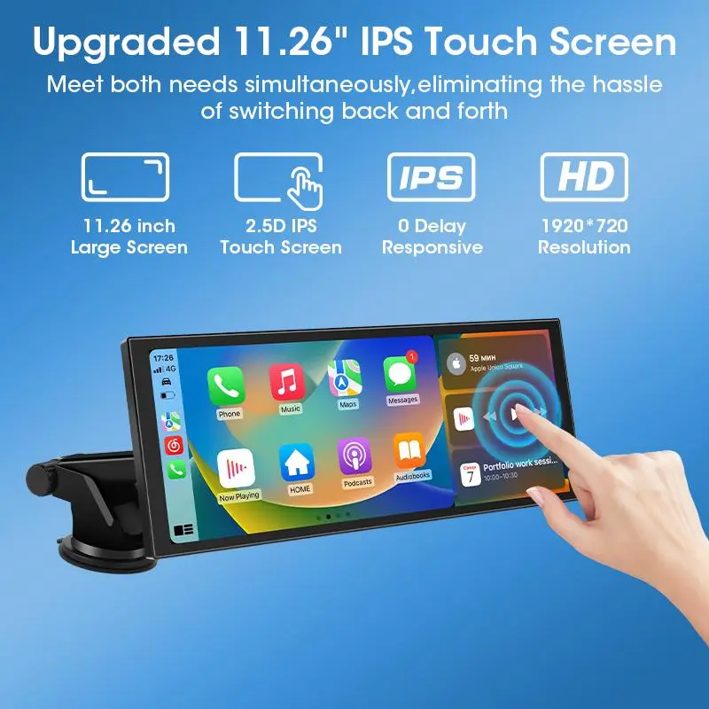 11.26 Inch Wireless Car Play Screen, Car Video Player with 4K 360° Rotatable Dashcam, Car Audio Receiver with BT, AUX, FM, Automotive, Car Camera 4