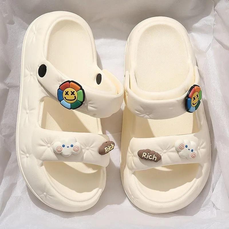 Dép Sandal Quai Hậu Nữ Quai Ngang 2 Dây Đính Sticker Dễ Thương Đế Cao 4cm Chất Liệu EVA Siêu Nhẹ-TB533 DéP GiàY