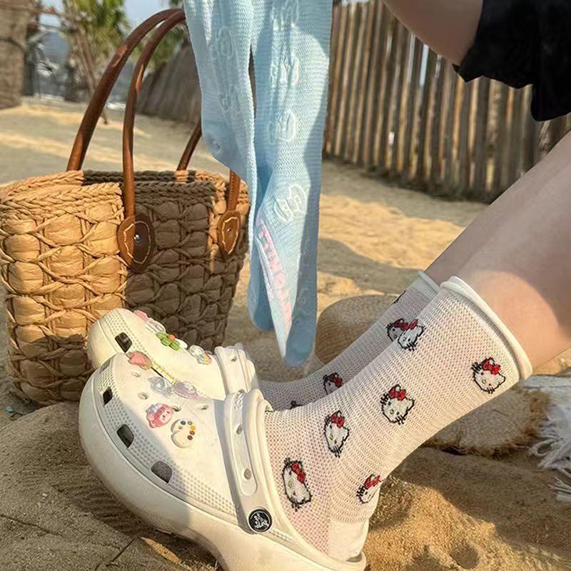 Product Introduction of Cartoon Sanrio Socks Cute Hello Kitty Bow Mid-tube Socks Cotton Thin  Mesh Hollow Breathable Socks Sweet Girly Heart Gifts 16