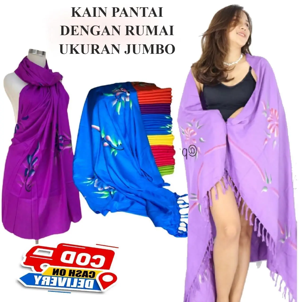 KAIN PANTAI DENGAN RUMBAI UKURAN JUMBO , kain selimut , sarung pantai bali , KAIN PANTAI MURAH