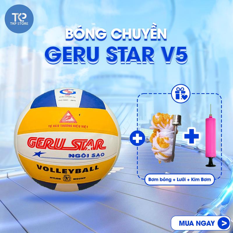 Quả Banh Bóng Chuyền Geru Star V5 (Hàng Chính Hãng) Tặng Kim Bơm + Lưới Đựng Bóng - Cao Su Tự Nhiên - 650 - 670mm