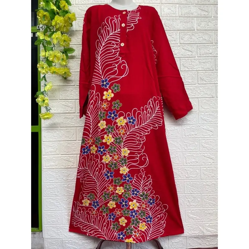 Bisa Cod Longdress Lengan Panjang kencana Ungu Label Biru | Daster Panjang Semata Kaki Baju Tidur Santai Wanita Dewasa Bahan Katun Santung Premium Motif Bunga Terbaru Polka Dot Katun 4