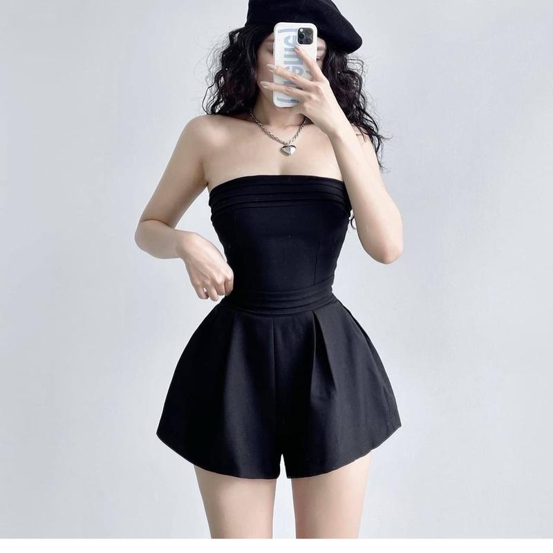 Set Bộ Jum Liền Thân Cúp Ngực Dáng Ngắn Xếp Li Eo Sang Chảnh Siêu Hot Nữ Women