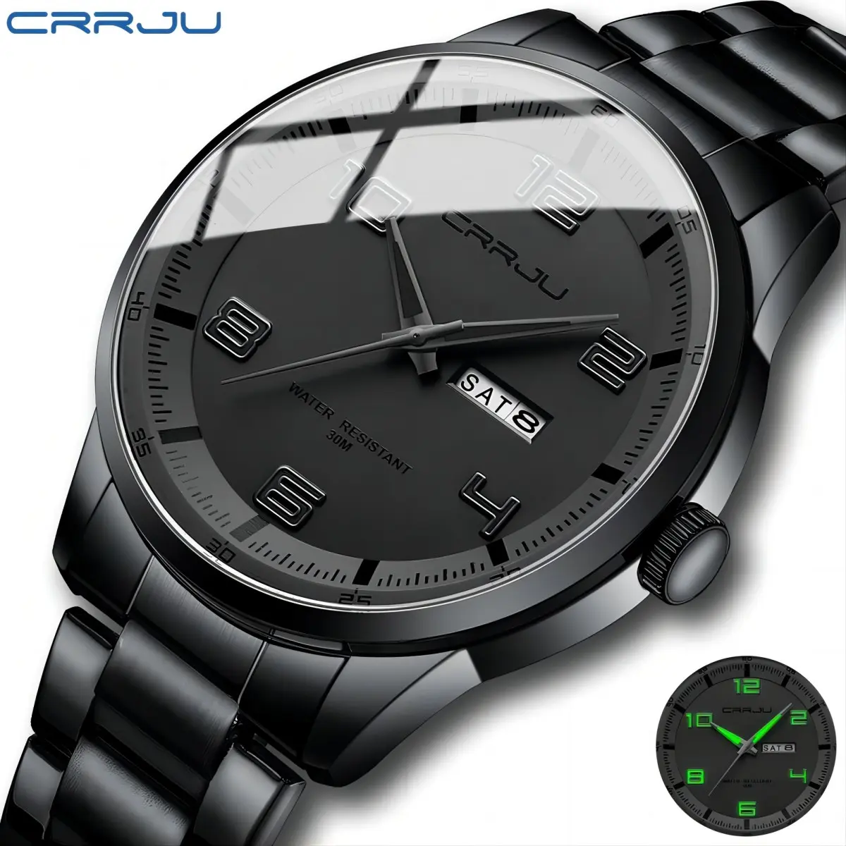 CRRJU Jam Tangan Pria Original Anti Air Tahan Sport Analog Multi-fungsi Lampu Siang Hari Stainless Steel Watch Men 5005 Quartz