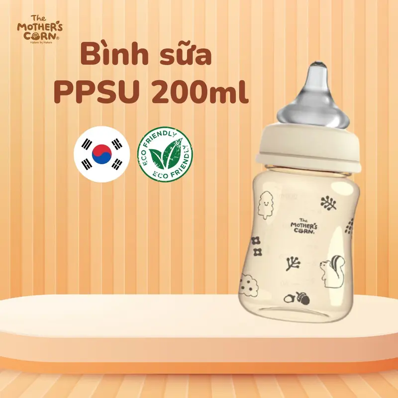 Bình sữa Mothers corn 200ml Hàn Quốc PPSU kết hợp thành phần hữu cơ nhập khẩu chính hãng 0