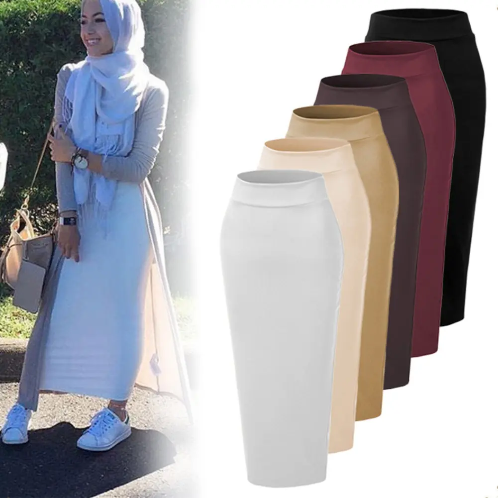 arunreh-Women Muslim Bottoms Long Pencil Skirt Ankle Length Thicken Midi Bodycon Dress