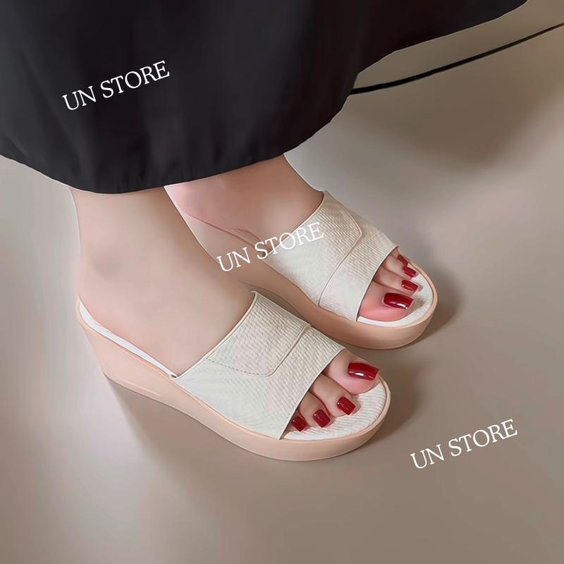 Dép đế xuồng nữ quai bản ngang đế cao 7 phân tăng chiều cao USD044 Un Store Nhung DéP Shoes GiàY Đồng Quai Hậu Quai Ngang