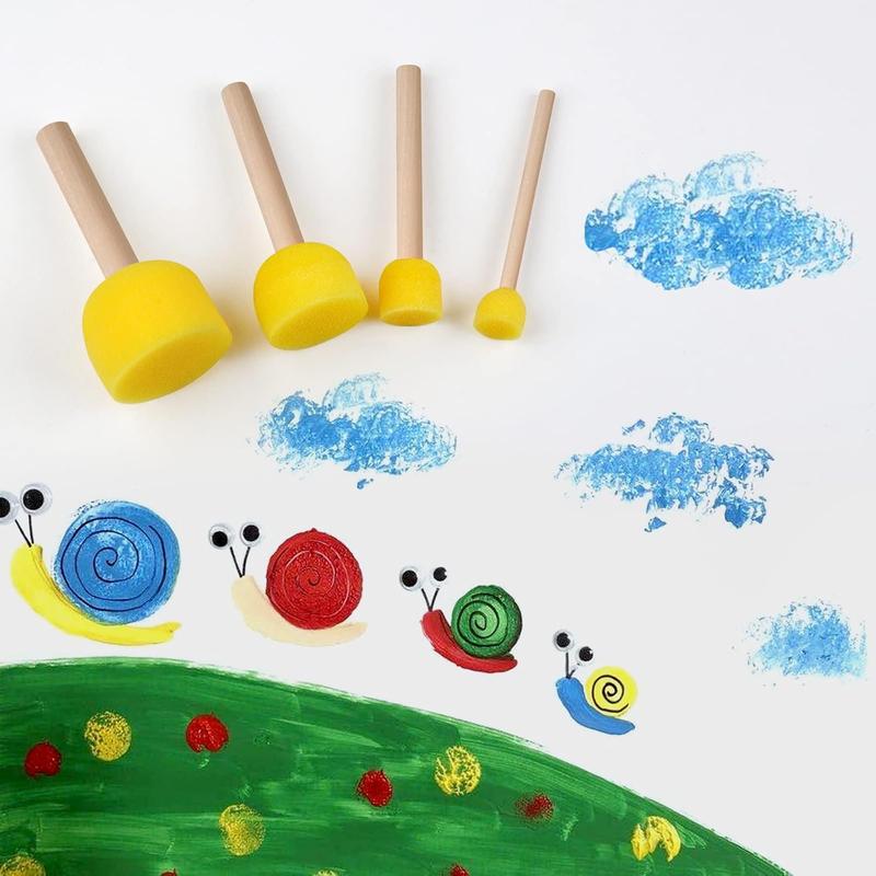 5pcs/set Random Color Kids Sponge Stamp Brush Kit, Paint Learning Sponge Brush, Print Pattern Brushes with Wooden Handle, Art Supplies, DIY Kit, Craft Supplies 7