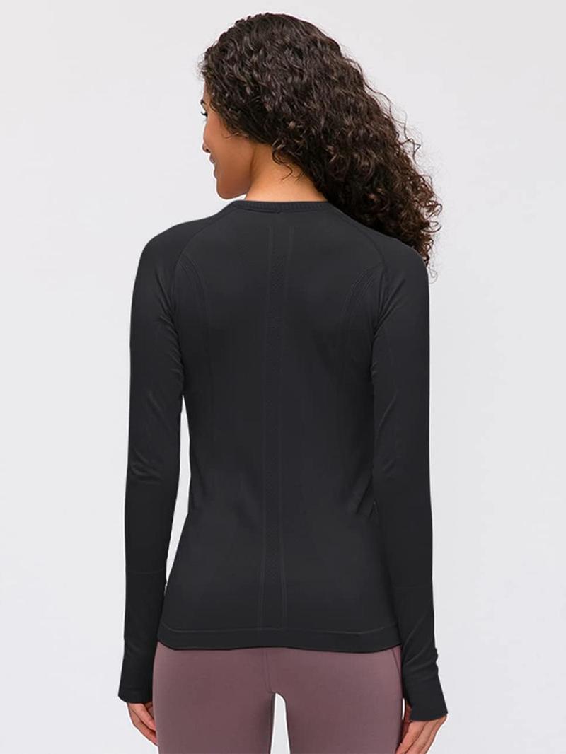 Product Introduction of Women's Solid Raglan Sleeve Sports Tee, Breathable Quick Drying Round Neck Long Sleeve T-shirt for Yoga Gym Workout Running, Ladies Sportswear for Fall & Winter 18