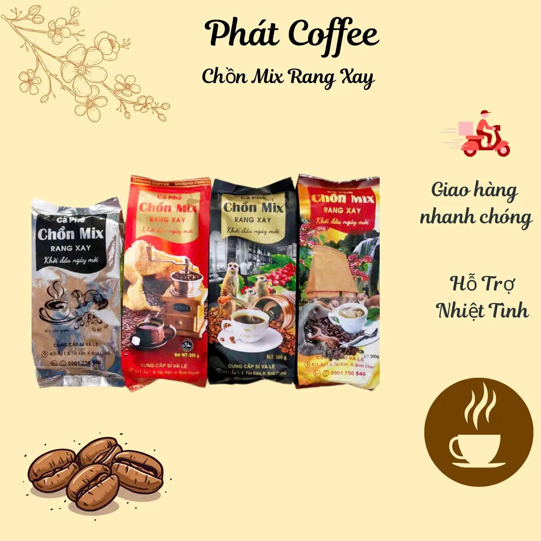 Combo 2kg (4 túi 4 loại) Cà phê thơm đậm béo chồn Mix 1 bạc 1 vàng 1 đỏ 1 đen
