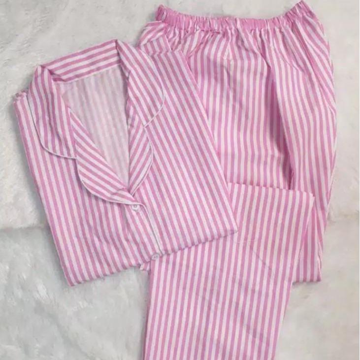 Baju Tidur Wanita / Piyama Wanita Motif Salur Lengan Pendek/ Piyama Kekinian/Piyama Garis / Piyama Jumbo 2