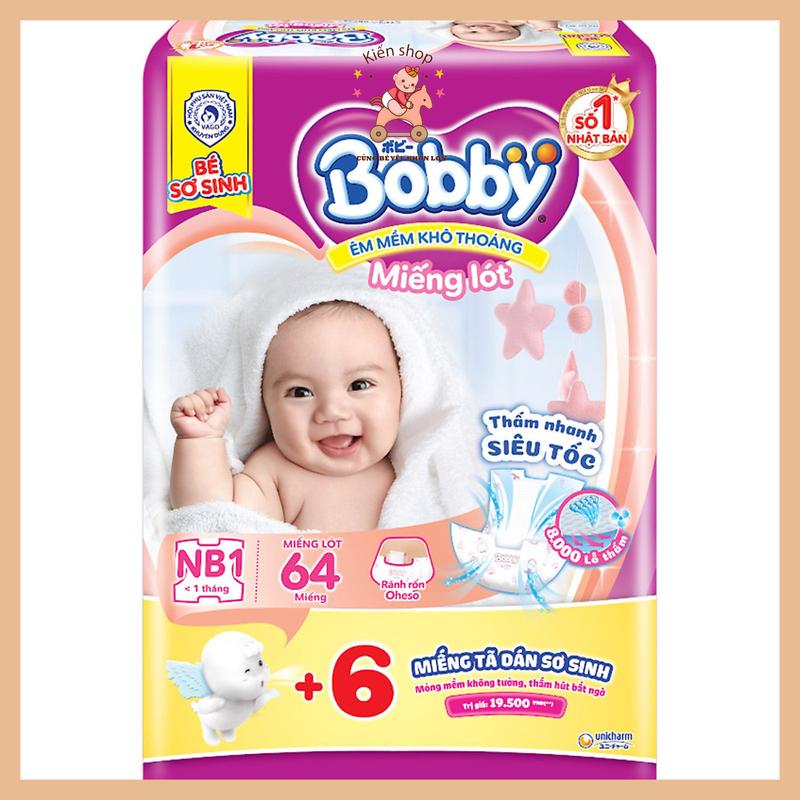 MẪU MỚI TẶNG 4 MIẾNG Miếng Lót Bobby Newborn 1 64+4 miếng dùng cho bé sơ sinh Bỉm tã giấy Kiến Baby Store Kem