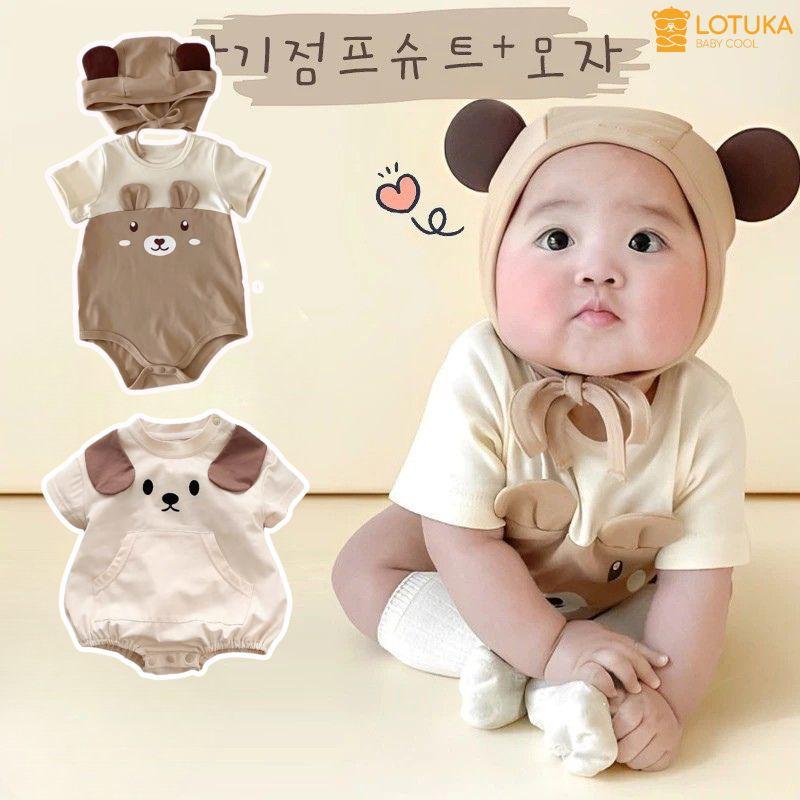 BodysuitChip Hình Gấu Cho Bé LOTUKA Đáng Yêu, Bộ Liền Thân Cộc Tay Chất Thun Lạnh, Quần Áo Trẻ Em Mùa Hè Size 3-12kg