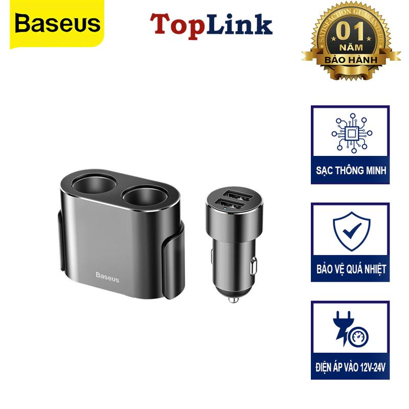 Bộ Chia Tẩu Sạc Trên Xe Ô Tô Ra Cổng Baseus (CRDYQ) 12 V-24V Tích Hợp 2 Cổng USB Sạc Nhanh Công Xuất 100w