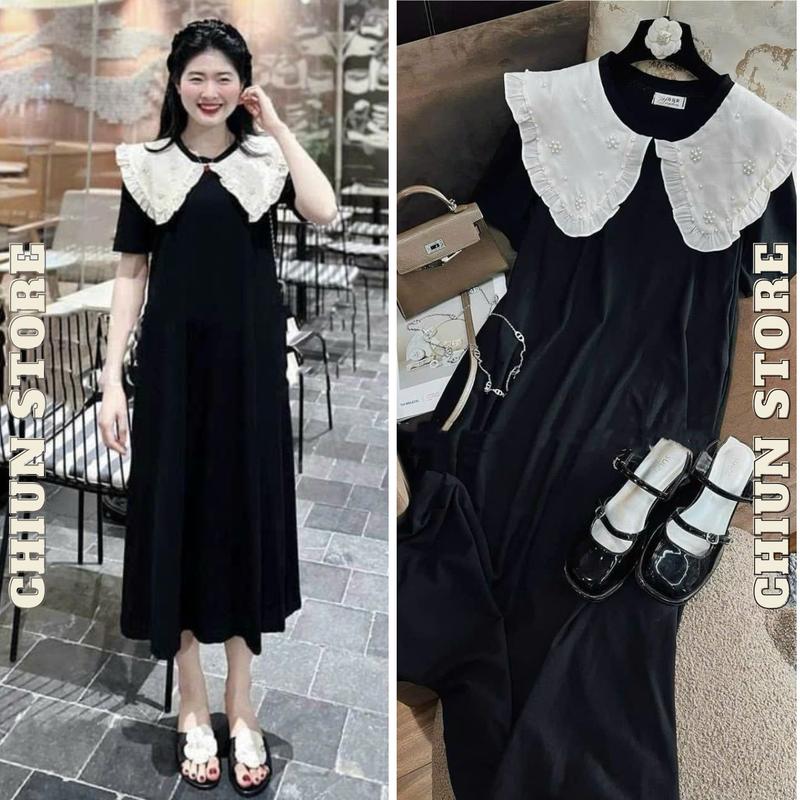 Vây Bầu Đầm Bầu Công Sở Cố Sen Đính Hạt Chai Chất Liệu Cotton Mềm Mát Cộc Tay Mùa Hè M857 Chiun Store Nữ Women Dress Màu Đen Váy Bầu thun suông cho bà bầu đá ở cổ