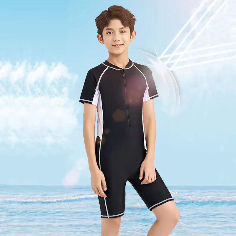 Front Zipper Swimming Suits For Boys One Piece Swimsuit Children Kids Swimwear Teenage Beachwear Fast Dry Big Size 5