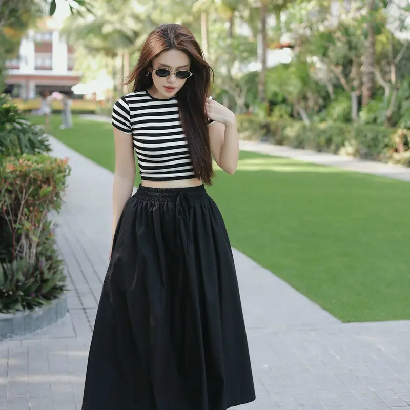 Áo thun sọc Khanhanclothing cho nữ cổ tròn 3