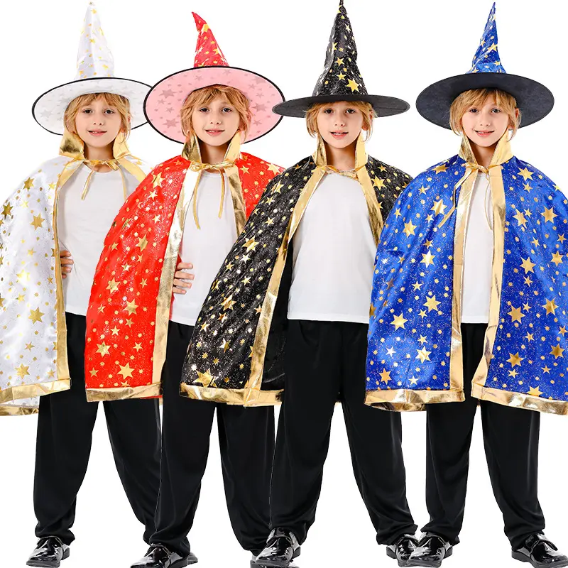 Halloween Cloak Cosplay Witch Wizard Cloak Children's Five-Star Bronzing Cloak Witch Performance Costume