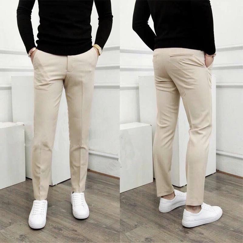 Quần âu nam trắng kem dáng ôm vừa phải, quần tây nam dáng công sở không nhăn không xù không phai màu