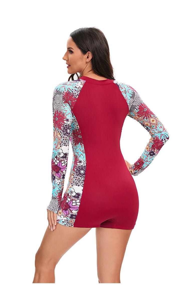 Product Introduction of European and American Foreign Trade One-Piece Boxer Long Sleeve Sunscreen Surfing Suit Swimsuit Printed Zipper Sports Competitive Diving Suit Swimsuit 8