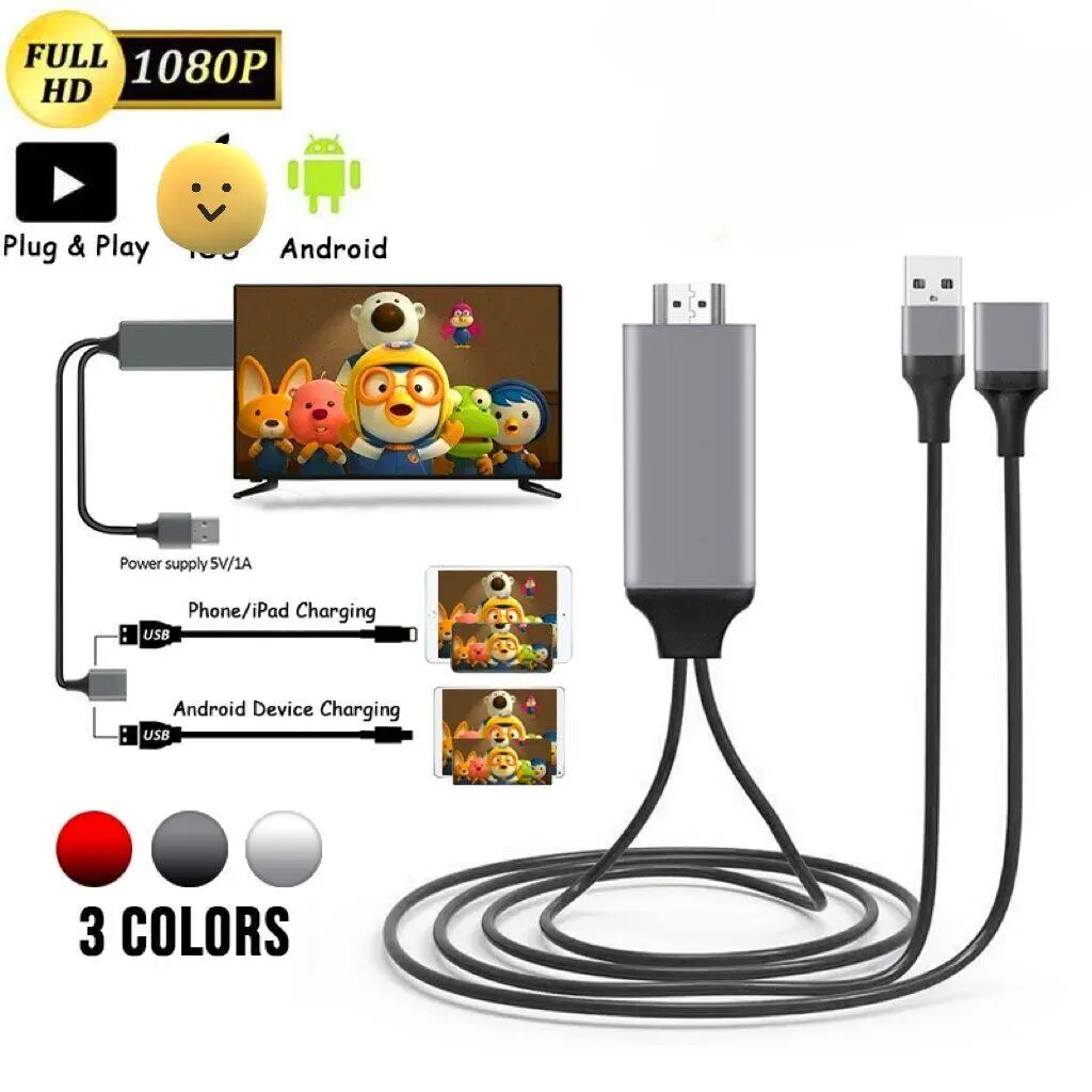 HDMI Cable Phone to TV for Android/iPad Micro USB/Type C Connector HD 1080P Adapter for Gamer Projector Monitor TV   Fireod
