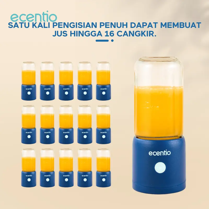 【In stock live】【10 Mata pisau】【Garansi 1 tahun】【Pengemasan bubble wrap dijamin aman 】ecentio blender 10 pisau juicer Kaca Tebal 2 Cup mini portable dengan sedotan 380ml+380ml 2