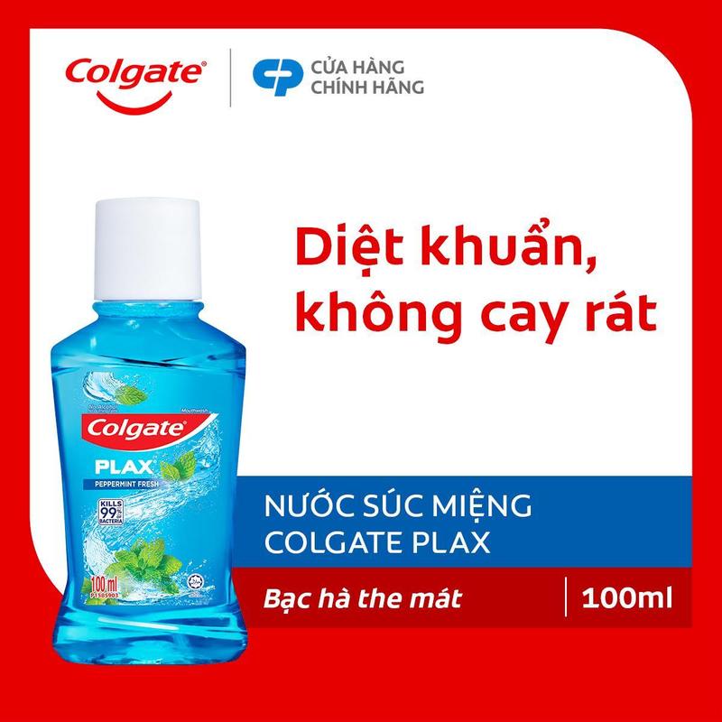 Size nhỏ Nước súc miệng Colgate diệt 99% vi khuẩn Plax bạc hà 100ml chai